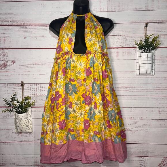 Blue Plate | Cotton Floral Halter Mini Sun Dress | Women’s Small - Picture 1 of 5